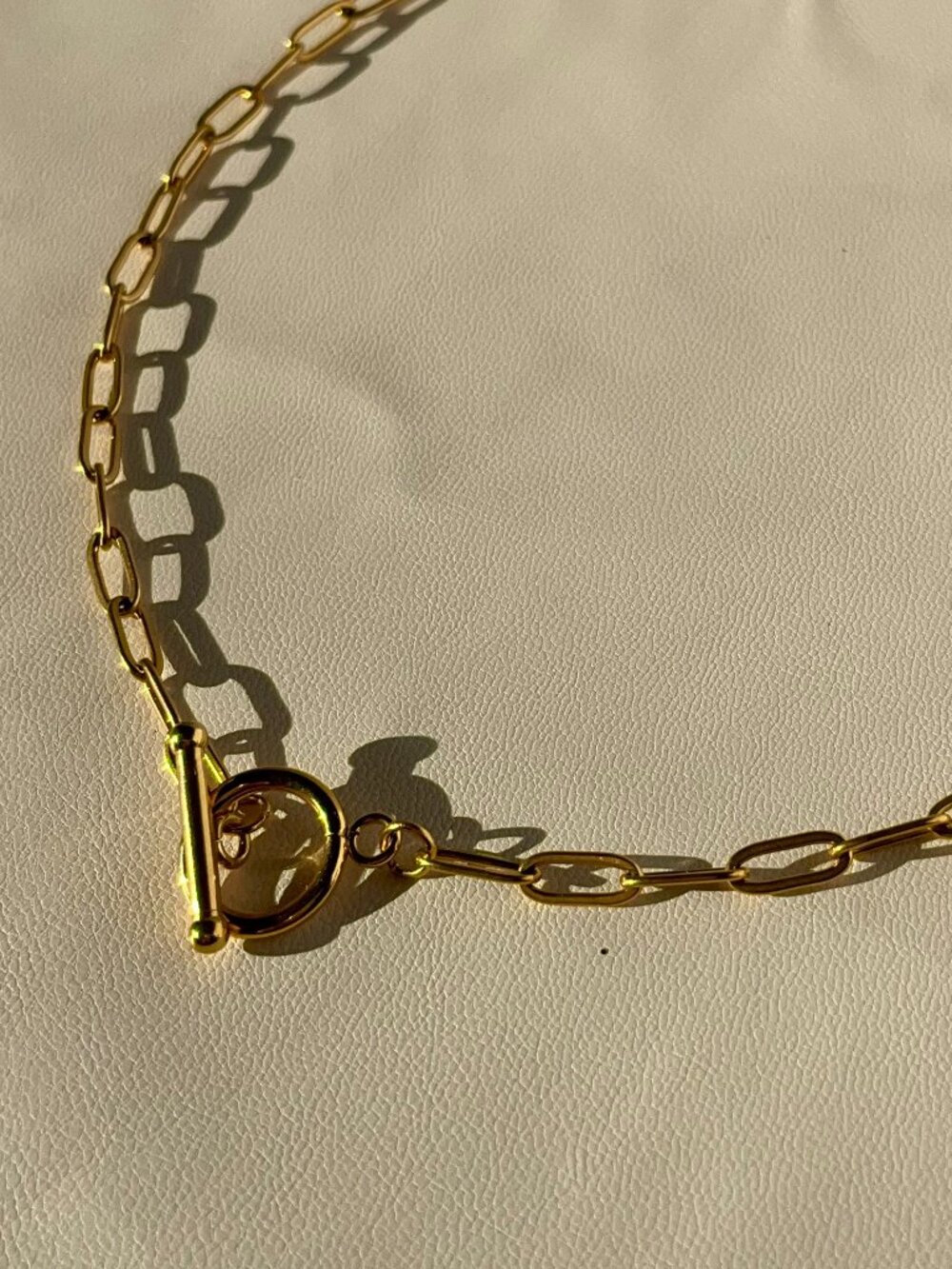 Gold Paperclip Chain Necklace with Toggle Clasp